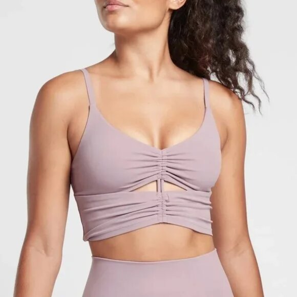 Athleta Cinch Long Line Bra A-C Cut Out V Neck Sports Bralette Cropped T… - Picture 1 of 10